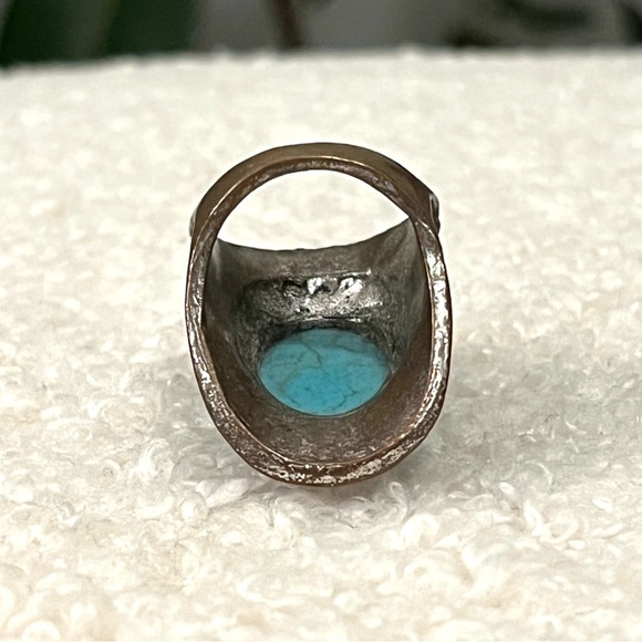 vintage boho engraved silver ring with turquoise stone - Picture 7 of 15